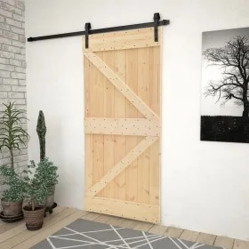 Puerta corredera con herrajes madera maciza de pino 80x210 cm de vidaXL, Puertas - Ref: Foro24-3057491, Precio: 190,72 €, Des...