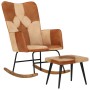 Mecedora con taburete cuero auténtico y lona marrón de vidaXL, Mecedoras - Ref: Foro24-339707, Precio: 130,44 €, Descuento: %