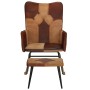 Mecedora con taburete cuero auténtico y lona marrón de vidaXL, Mecedoras - Ref: Foro24-339708, Precio: 155,19 €, Descuento: %