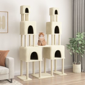 Rascador para gatos con postes de sisal color crema 199 cm de vidaXL, Mobiliario para gatos - Ref: Foro24-172079, Precio: 77,...