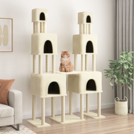 Rascador para gatos con postes de sisal color crema 199 cm de vidaXL, Mobiliario para gatos - Ref: Foro24-172079, Precio: 77,...