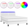 Cama box spring colchón y LED cuero sintético blanco 140x190 cm de vidaXL, Camas y somieres - Ref: Foro24-3134220, Precio: 48...