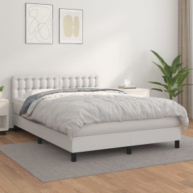 Cama box spring con colchón cuero sintético blanco 140x190 cm de vidaXL, Camas y somieres - Ref: Foro24-3141120, Precio: 471,...