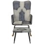 Mecedora con taburete cuero auténtico y lona gris de vidaXL, Mecedoras - Ref: Foro24-339709, Precio: 130,28 €, Descuento: %