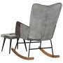 Mecedora con taburete cuero auténtico y lona gris de vidaXL, Mecedoras - Ref: Foro24-339709, Precio: 130,28 €, Descuento: %