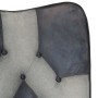 Mecedora con taburete cuero auténtico y lona gris de vidaXL, Mecedoras - Ref: Foro24-339709, Precio: 130,28 €, Descuento: %