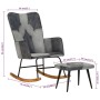 Mecedora con taburete cuero auténtico y lona gris de vidaXL, Mecedoras - Ref: Foro24-339709, Precio: 130,28 €, Descuento: %
