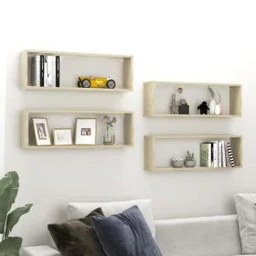 Estante cubo pared 4uds contrachapado roble Sonoma 80x15x26,5cm de vidaXL, Estantes y estanterías - Ref: Foro24-807116, Preci...