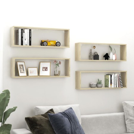 Estante cubo pared 4uds contrachapado roble Sonoma 80x15x26,5cm de vidaXL, Estantes y estanterías - Ref: Foro24-807116, Preci...