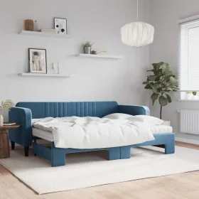 Trundle sofa bed with blue velvet mattress 80x200 cm by vidaXL, Beds and slatted bases - Ref: Foro24-3197079, Price: 414,61 €...