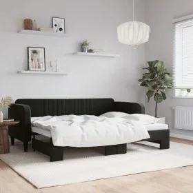 Black velvet trundle sofa bed 80x200 cm by vidaXL, Beds and slatted bases - Ref: Foro24-3197060, Price: 244,76 €, Discount: %