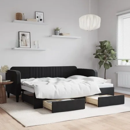 Sofá cama nido con cajones terciopelo negro 80x200 cm de vidaXL, Camas y somieres - Ref: Foro24-3197108, Precio: 284,42 €, De...