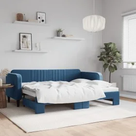Blue velvet trundle sofa bed 80x200 cm by vidaXL, Beds and slatted bases - Ref: Foro24-3197055, Price: 242,16 €, Discount: %