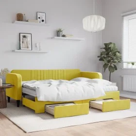 Sofá cama nido con cajones terciopelo amarillo 80x200 cm de vidaXL, Camas y somieres - Ref: Foro24-3197133, Precio: 443,94 €,...