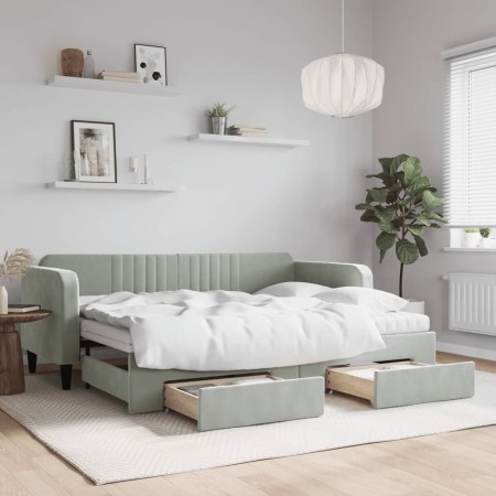 Sofá cama nido con cajones terciopelo gris claro 80x200 cm de vidaXL, Camas y somieres - Ref: Foro24-3197128, Precio: 457,33 ...