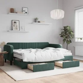 Sofá cama nido con cajones terciopelo verde oscuro 80x200 cm de vidaXL, Camas y somieres - Ref: Foro24-3197130, Precio: 451,8...
