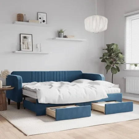 Trundle sofa bed with drawers blue velvet 80x200 cm by vidaXL, Beds and slatted bases - Ref: Foro24-3197127, Price: 452,13 €,...