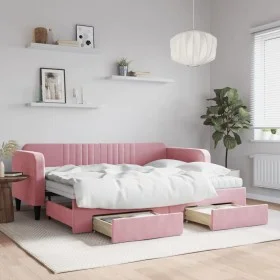 Trundle sofa bed with pink velvet drawers 80x200 cm by vidaXL, Beds and slatted bases - Ref: Foro24-3197131, Price: 451,28 €,...