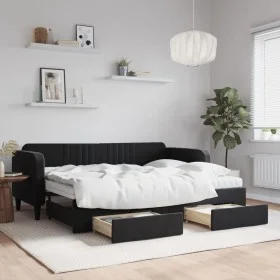 Trundle sofa bed with drawers black velvet 80x200 cm by vidaXL, Beds and slatted bases - Ref: Foro24-3197132, Price: 453,42 €...