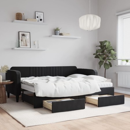 Sofá cama nido con cajones terciopelo negro 80x200 cm de vidaXL, Camas y somieres - Ref: Foro24-3197132, Precio: 452,19 €, De...