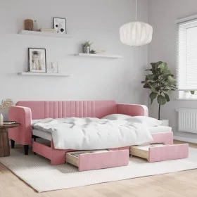 Sofá cama nido con cajones terciopelo rosa 80x200 cm de vidaXL, Camas y somieres - Ref: Foro24-3197107, Precio: 280,95 €, Des...