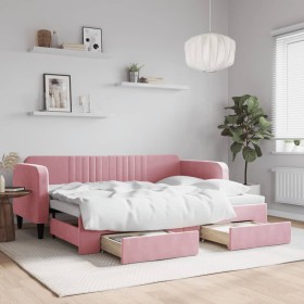 Sofá cama nido con cajones terciopelo rosa 80x200 cm de vidaXL, Camas y somieres - Ref: Foro24-3197107, Precio: 291,10 €, Des...