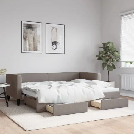 Sofá cama nido con cajones tela gris taupe 80x200 cm de vidaXL, Camas y somieres - Ref: Foro24-3196612, Precio: 281,85 €, Des...