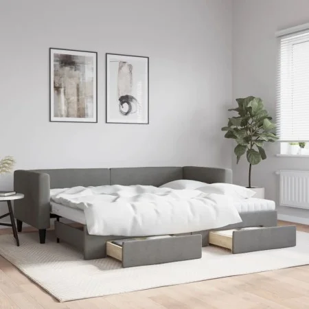 Sofá cama nido con cajones tela gris oscuro 80x200 cm de vidaXL, Camas y somieres - Ref: Foro24-3196610, Precio: 281,43 €, De...