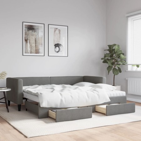 Sofá cama nido con cajones tela gris oscuro 80x200 cm de vidaXL, Camas y somieres - Ref: Foro24-3196610, Precio: 285,52 €, De...