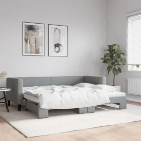 Trundle sofa bed light gray fabric 80x200 cm by vidaXL, Beds and slatted bases - Ref: Foro24-3196573, Price: 241,52 €, Discou...