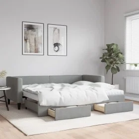 Trundle sofa bed with drawers light gray fabric 80x200 cm by vidaXL, Beds and slatted bases - Ref: Foro24-3196627, Price: 452...