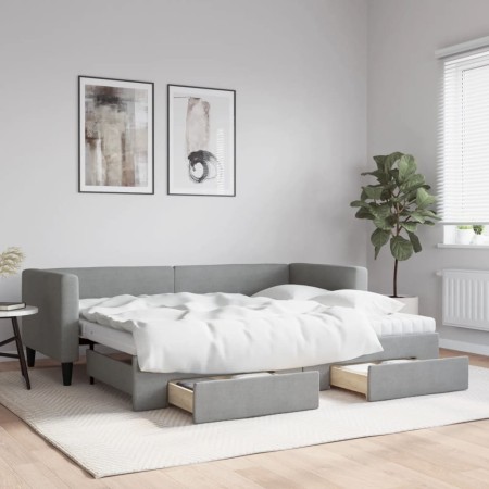 Sofá cama nido con cajones tela gris claro 80x200 cm de vidaXL, Camas y somieres - Ref: Foro24-3196627, Precio: 471,80 €, Des...