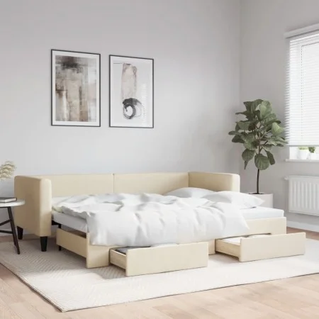 Sofá cama nido con cajones tela color crema 80x200 cm de vidaXL, Camas y somieres - Ref: Foro24-3196613, Precio: 282,01 €, De...