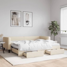 Sofá cama nido con cajones tela color crema 80x200 cm de vidaXL, Camas y somieres - Ref: Foro24-3196631, Precio: 452,78 €, De...