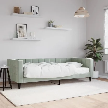 Sofa bed with light gray velvet mattress 90x200 cm by vidaXL, Beds and slatted bases - Ref: Foro24-3196667, Price: 329,77 €, ...