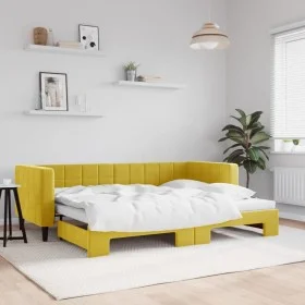 Yellow velvet trundle sofa bed 80x200 cm by vidaXL, Beds and slatted bases - Ref: Foro24-3196689, Price: 235,18 €, Discount: %