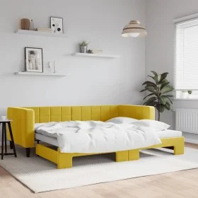 Yellow velvet trundle sofa bed 90x200 cm by vidaXL, Beds and slatted bases - Ref: Foro24-3196696, Price: 249,79 €, Discount: %