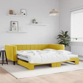 Yellow velvet trundle sofa bed 100x200 cm by vidaXL, Beds and slatted bases - Ref: Foro24-3196703, Price: 250,87 €, Discount: %