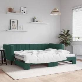 Dark green velvet trundle sofa bed 90x200 cm by vidaXL, Beds and slatted bases - Ref: Foro24-3196693, Price: 250,19 €, Discou...