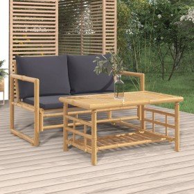 Set de muebles de jardín 2 piezas bambú con cojines gris oscuro en Conjuntos de jardín | Comprar online en Foru.es