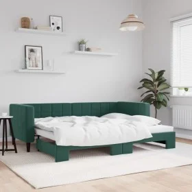 Dark green velvet trundle sofa bed 80x200 cm by vidaXL, Beds and slatted bases - Ref: Foro24-3196686, Price: 242,53 €, Discou...