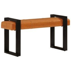 Banco piel de cabra auténtica negro y marrón 110 cm de vidaXL, Bancos de comedor y cocina - Ref: Foro24-342210, Precio: 163,5...