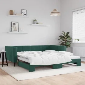 Dark green velvet trundle sofa bed 100x200 cm by vidaXL, Beds and slatted bases - Ref: Foro24-3196700, Price: 260,40 €, Disco...