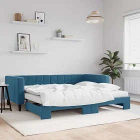 Trundle sofa bed with blue velvet mattress 90x200 cm by vidaXL, Beds and slatted bases - Ref: Foro24-3196714, Price: 442,65 €...