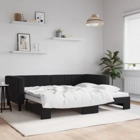 Black velvet trundle sofa bed 90x200 cm by vidaXL, Beds and slatted bases - Ref: Foro24-3196695, Price: 250,78 €, Discount: %