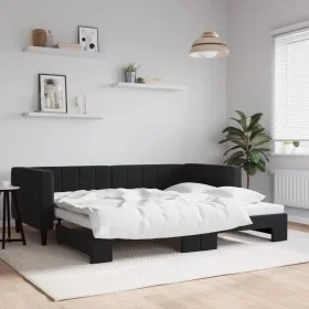 Black velvet trundle sofa bed 90x190 cm by vidaXL, Beds and slatted bases - Ref: Foro24-3196706, Price: 258,95 €, Discount: %