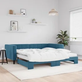 Trundle sofa bed with blue velvet mattress 100x200 cm by vidaXL, Beds and slatted bases - Ref: Foro24-3196721, Price: 429,56 ...