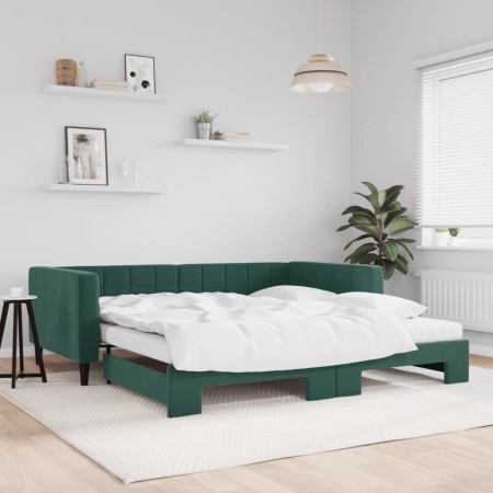 Sofá cama nido con colchón terciopelo verde oscuro 100x200 cm de vidaXL, Camas y somieres - Ref: Foro24-3196724, Precio: 429,...