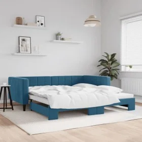 Blue velvet trundle sofa bed 100x200 cm by vidaXL, Beds and slatted bases - Ref: Foro24-3196697, Price: 260,65 €, Discount: %