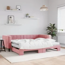 Sofá cama nido con colchón terciopelo rosa 90x200 cm de vidaXL, Camas y somieres - Ref: Foro24-3196718, Precio: 443,71 €, Des...